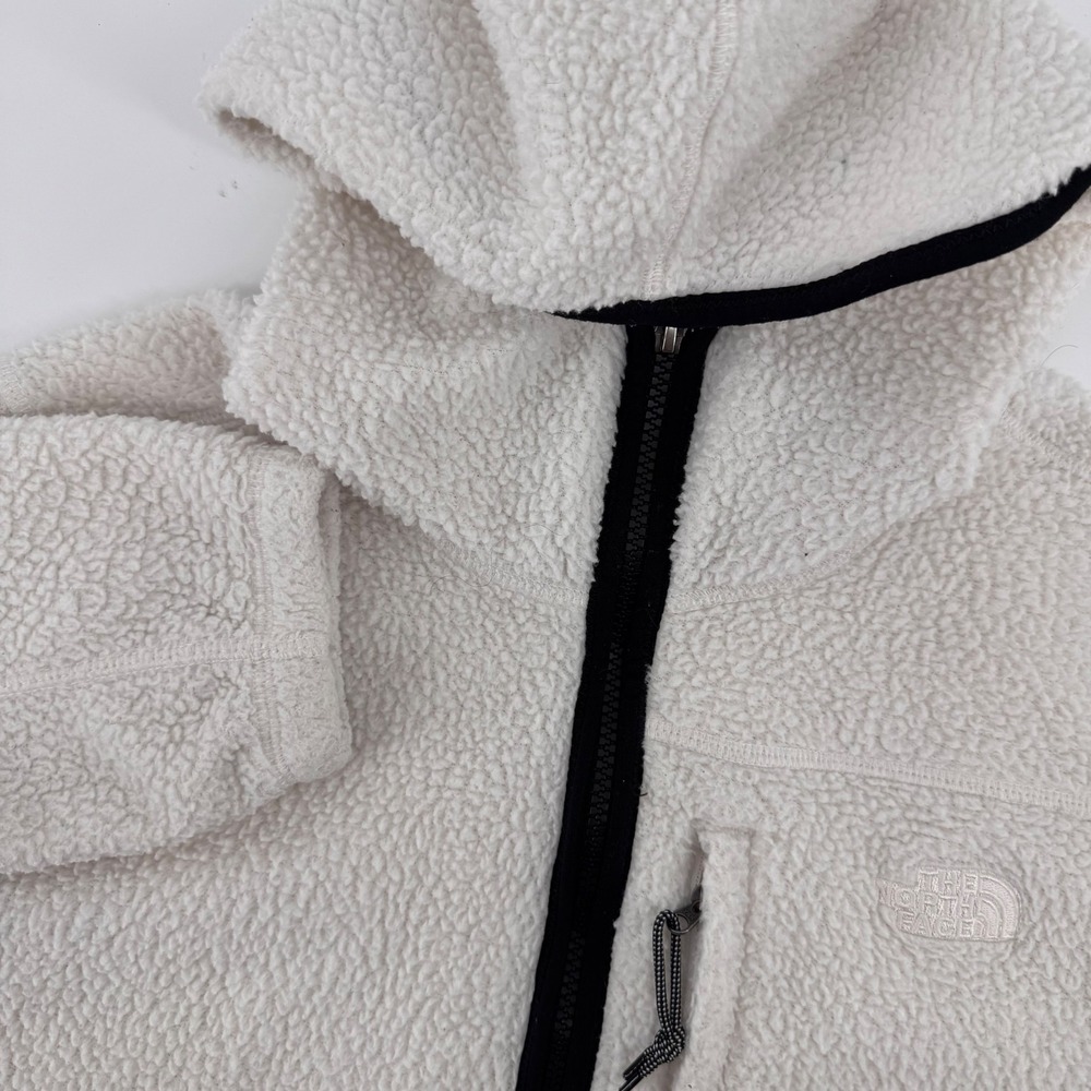 The North Face Fleece Jacket Womens Medium Cream Sherpa Full Zip Hooded Hoodie
